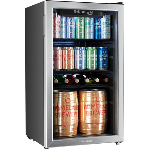 hOmeLabs Beverage Refrigerator and Cooler Glass Door Mini Fridge with